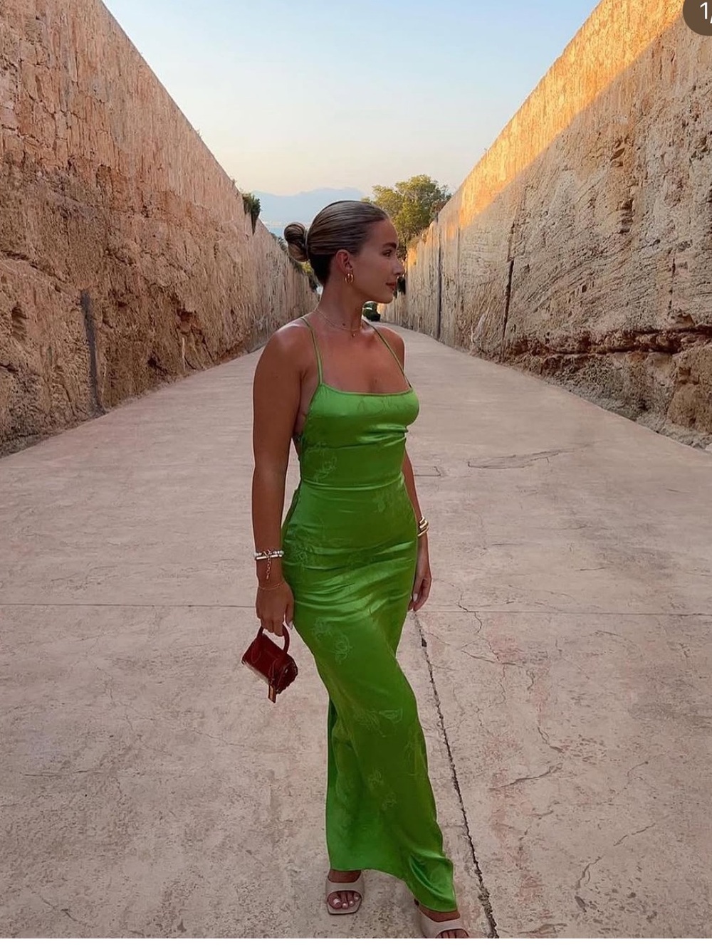 New Rat & Boa Carina Dress Green Floral Strappy Maxi Long Satin Formal Small